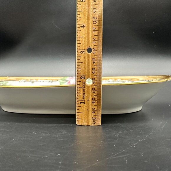 Antique Celery Dish Serving Bowl Bavarian Hand Painted Pink Roses Gold Floral - Picture 10 of 10